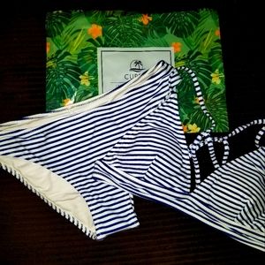 Blue and White Striped Bikini